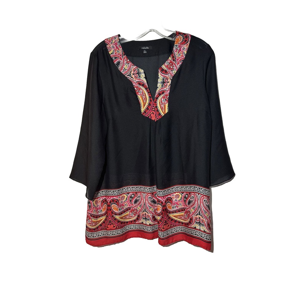 RAFAELLA‎ Paisley Style Print Bohemian Style 3/4 Sleeve V-Neck Tunic (Size L)